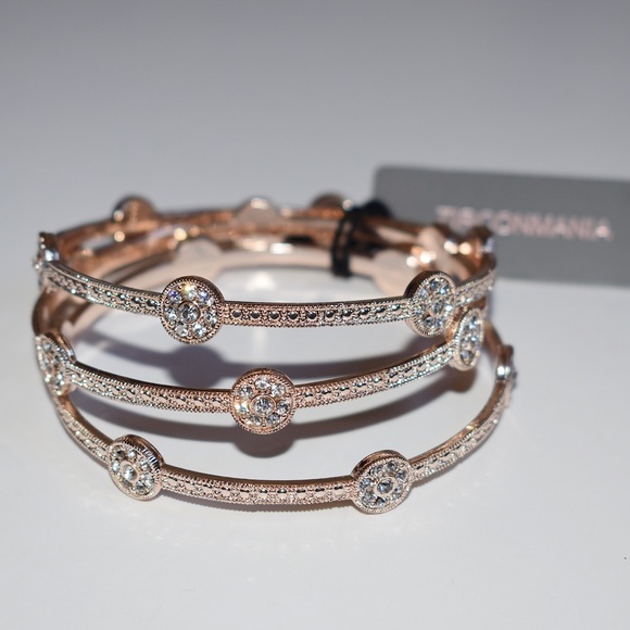 Zirconmania Jewelry - NWT Set Of 3 Rose Gold Rhinestone Bangle Bracelets